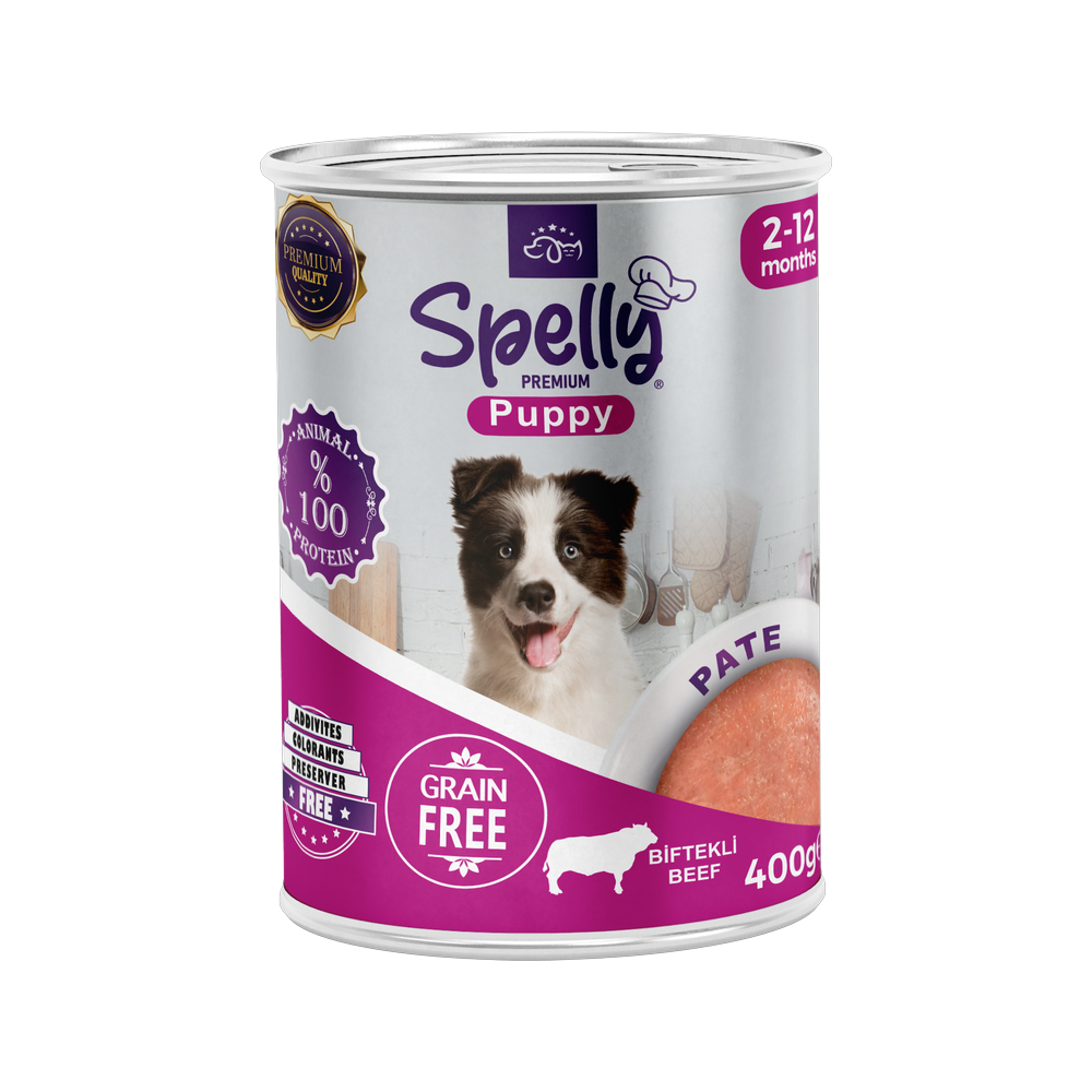 Spelly Yavru Köpekler için Biftekli Pate Tam Yaş Mama