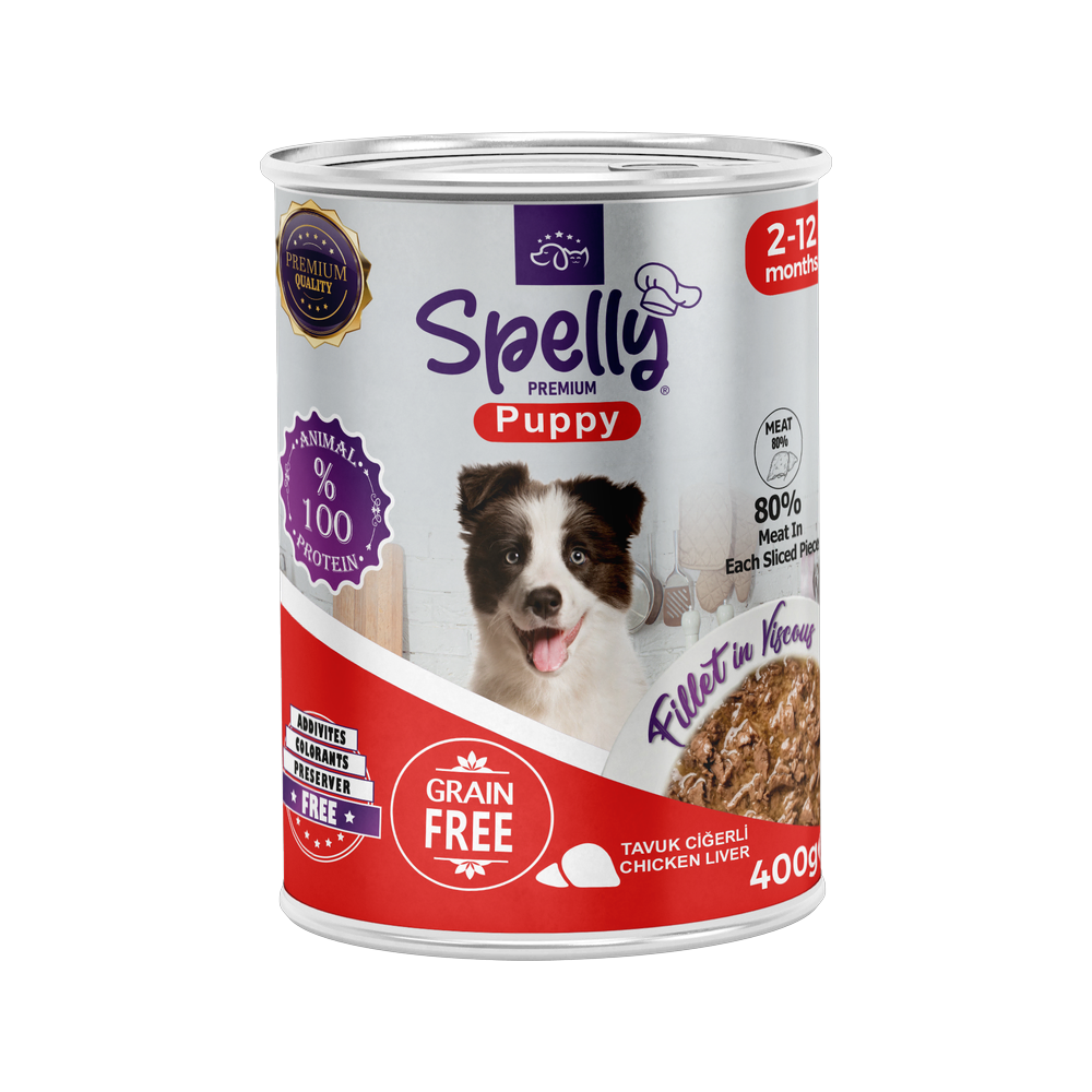 Spelly Yavru Köpekler için Tavuk Ciğerli Fillet In Viscous Tam Yaş Mama