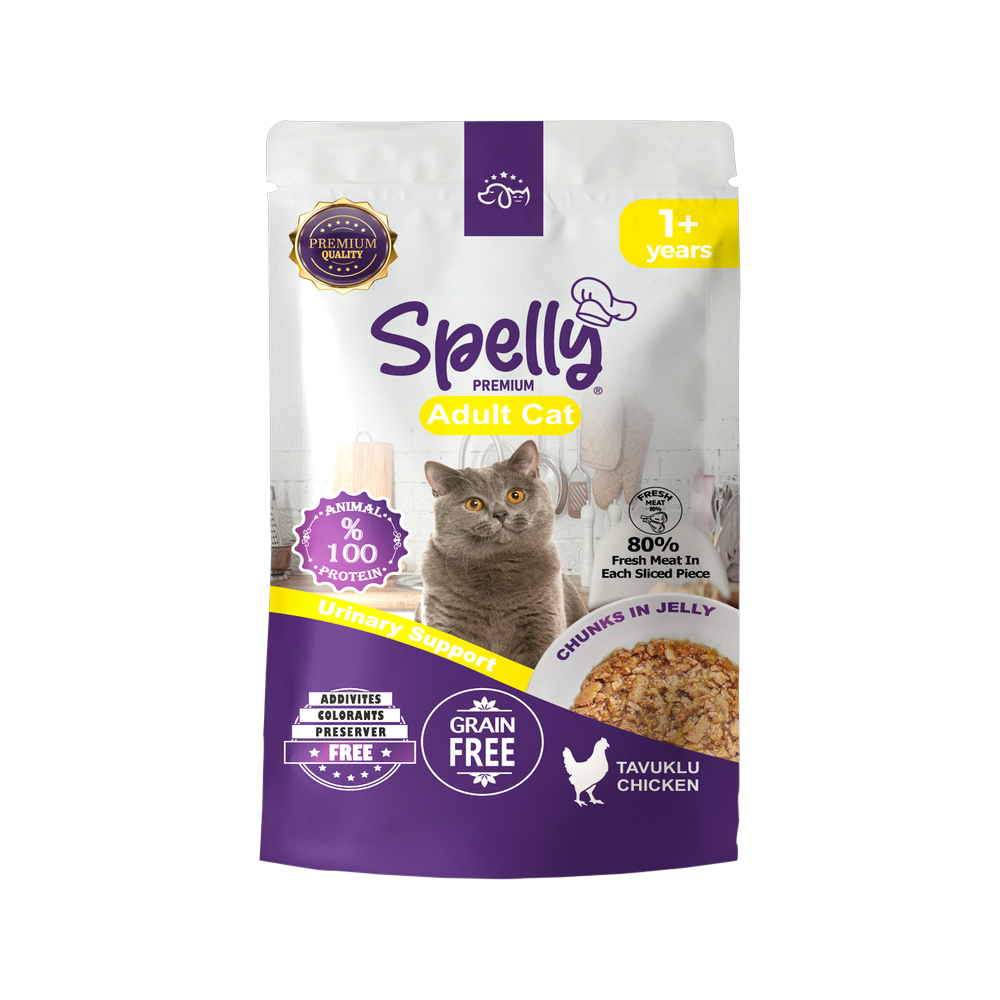 Spelly Yetişkin Kediler için Tavuklu Chunks In Jelly Pouch Tam Yaş Mama